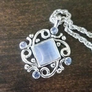 Blue and silver necklace floral pattern